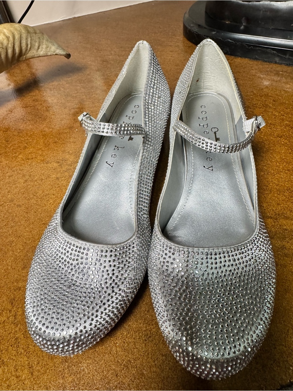 Copper Key Silver Rhinestone Mary Jane Flats